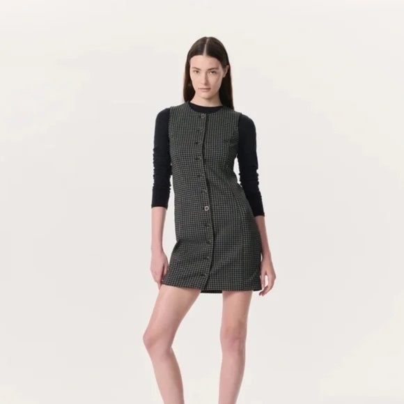 Rag & Bone Women's Irina Houndstooth Ponte Sleeveless Mini Button Down Dress - Picture 7 of 8